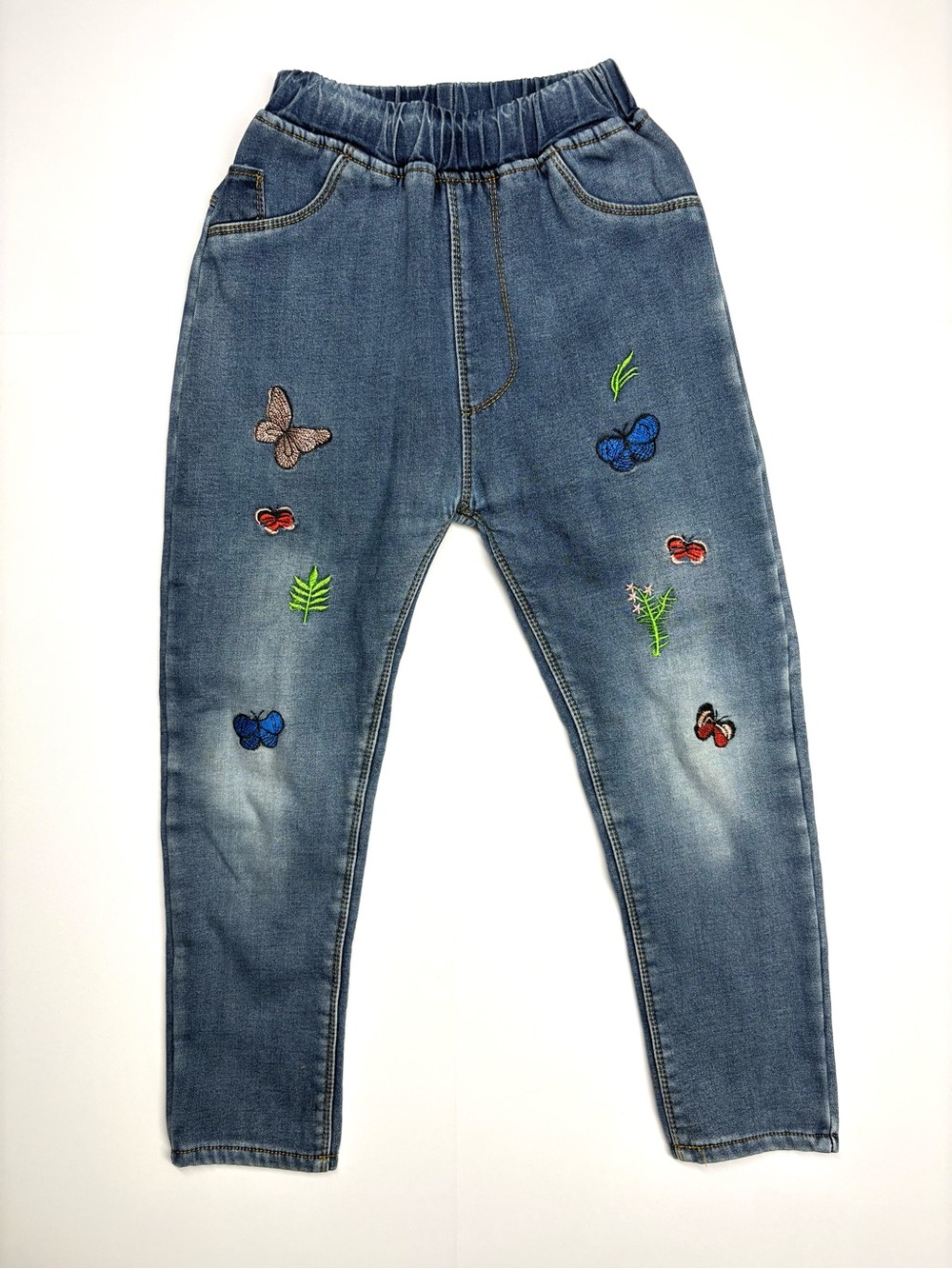 Girls Butterfly Embroidered Denim Jeans